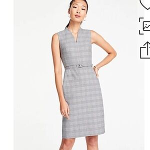 Ann Taylor Belted Sleeveless Dress in Glen Plaid 2 Petite